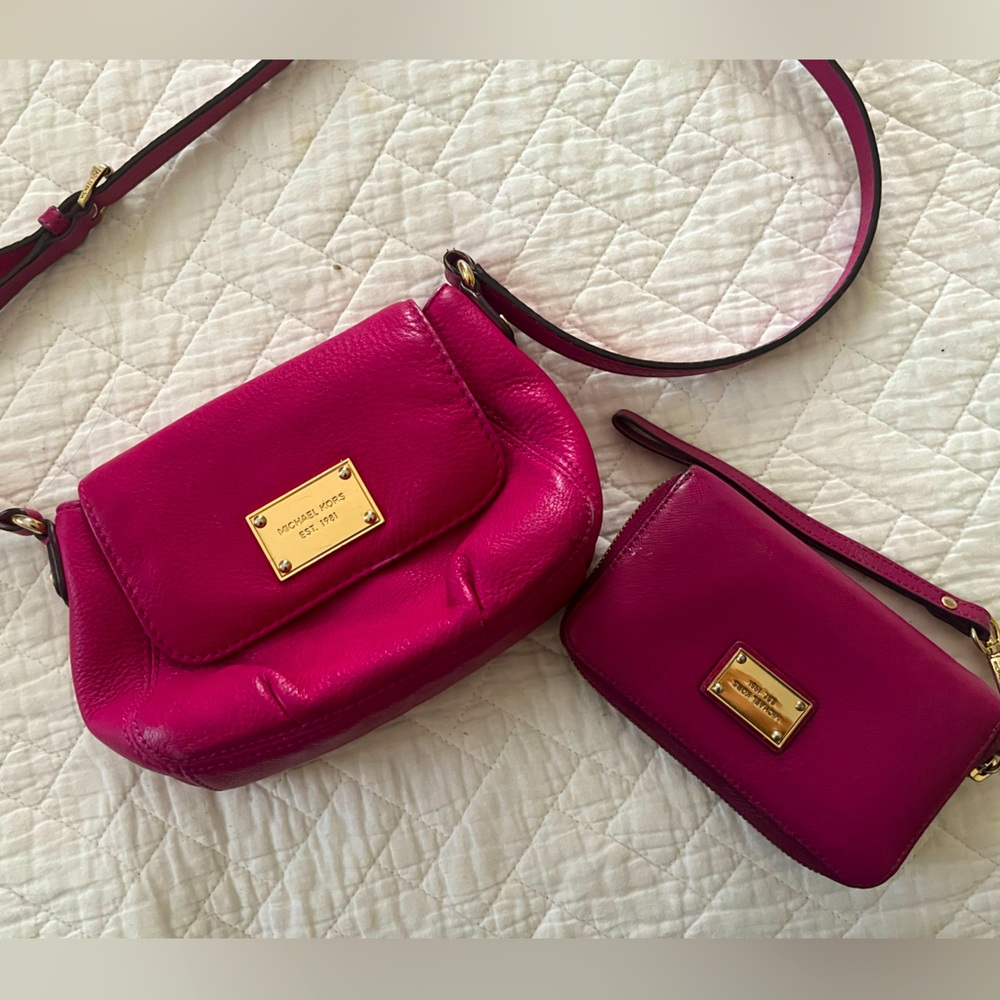 Magenta Michael Kors Crossbody Bag and Wristlet Wallet set